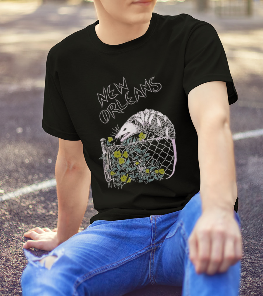 New Orleans Possum On Fence With Flowers T-Shirt