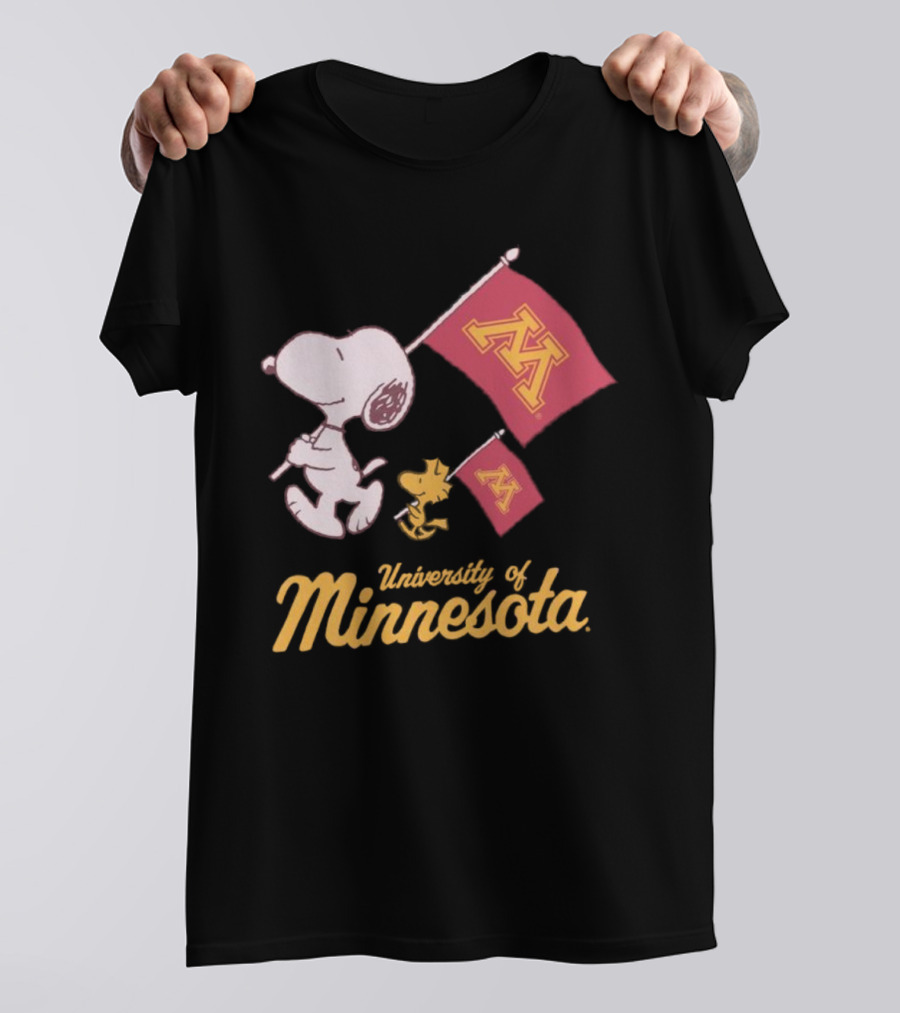 Snoopy And Woodstock University Of Minnesota Flags T-Shirt