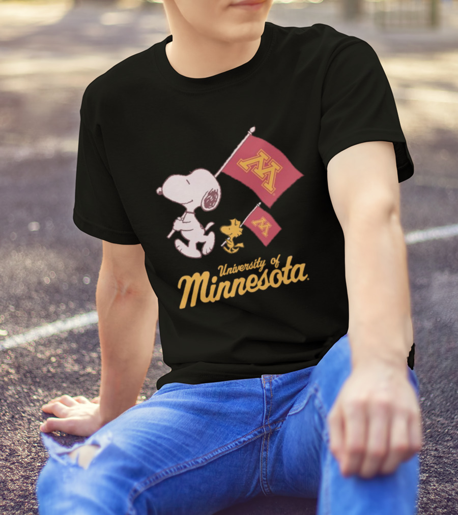 Snoopy And Woodstock University Of Minnesota Flags T-Shirt