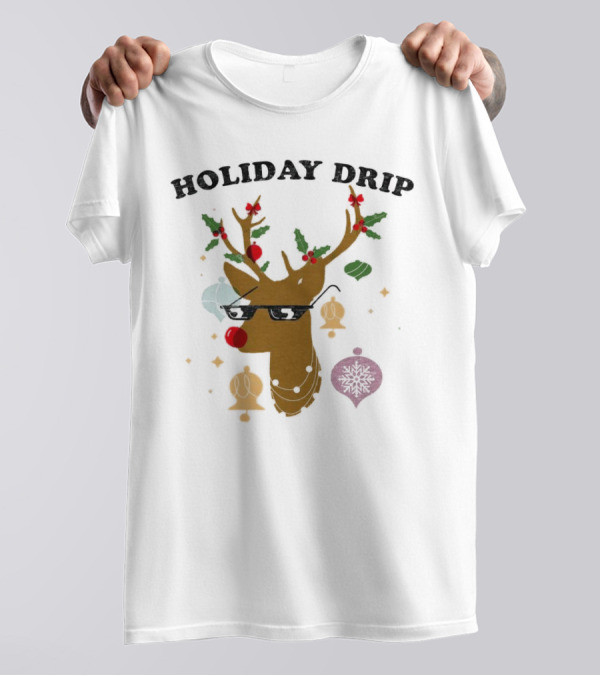 Holiday Drip Reindeer Christmas T-Shirt