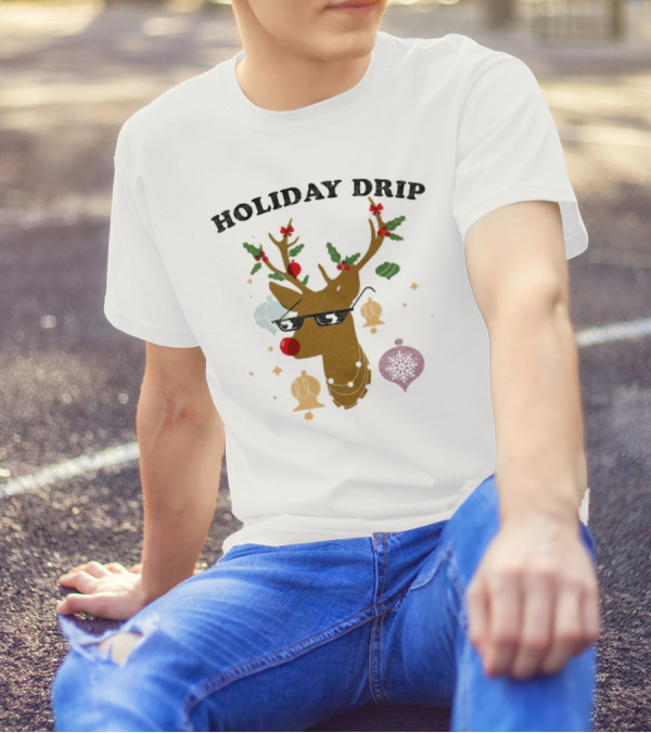 Holiday Drip Reindeer Christmas T-Shirt