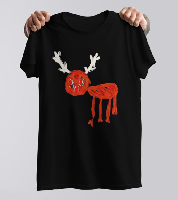 Reindeer Drawing Red Nose Cartoon T-Shirt