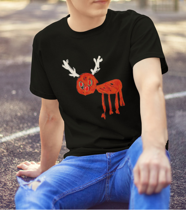 Reindeer Drawing Red Nose Cartoon T-Shirt