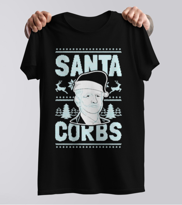 Santa Corbs Christmas Reindeer Trees And Santa Hat T-Shirt