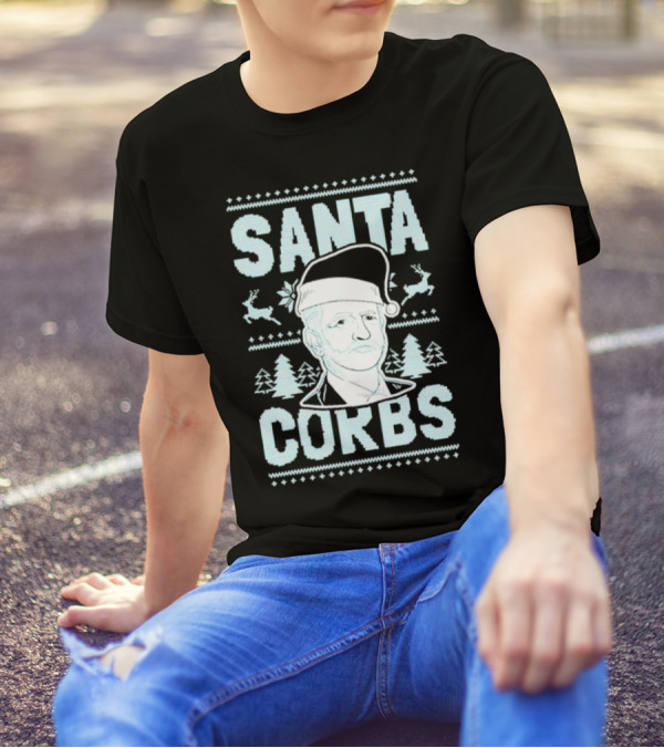 Santa Corbs Christmas Reindeer Trees And Santa Hat T-Shirt