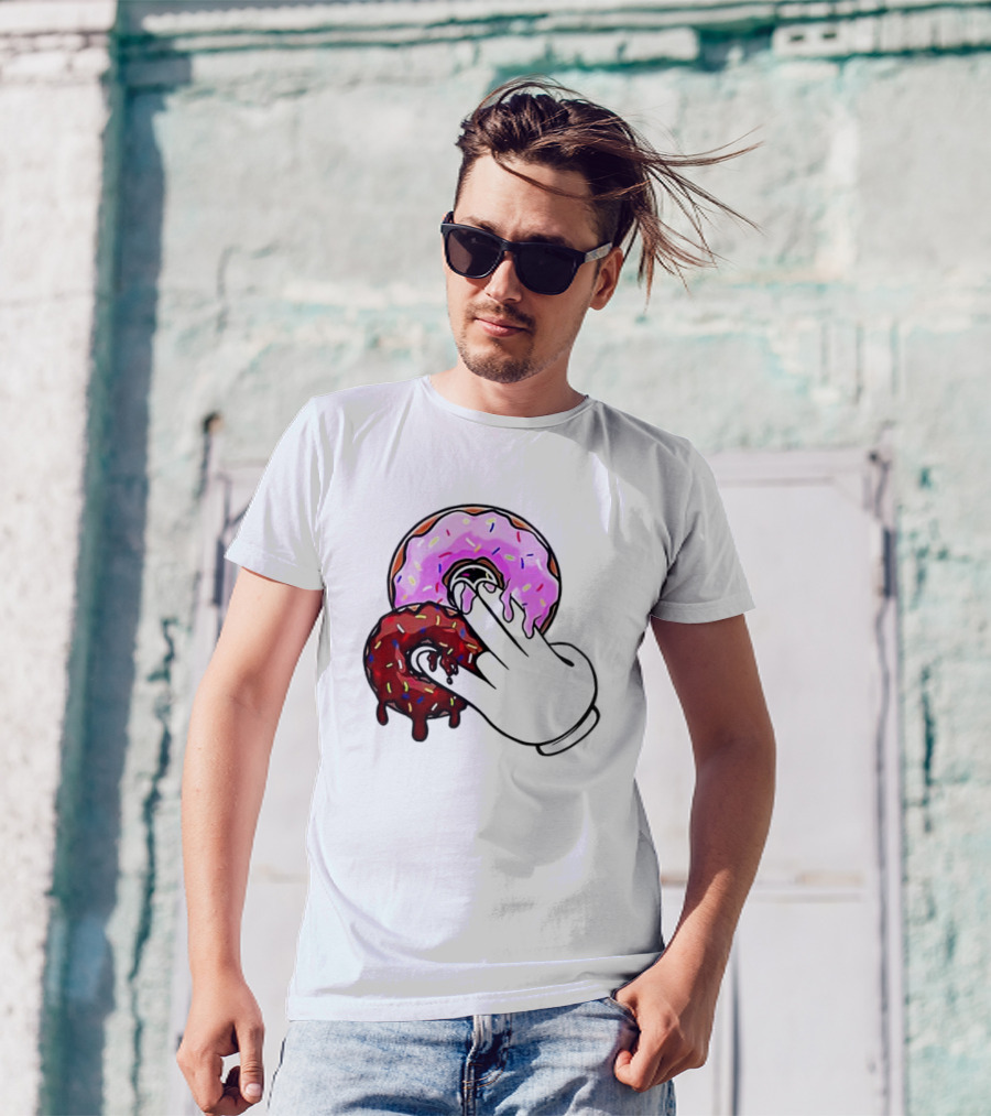 2 Pink Donuts 1 Brown Donut Animated Hand Gesture T-Shirt
