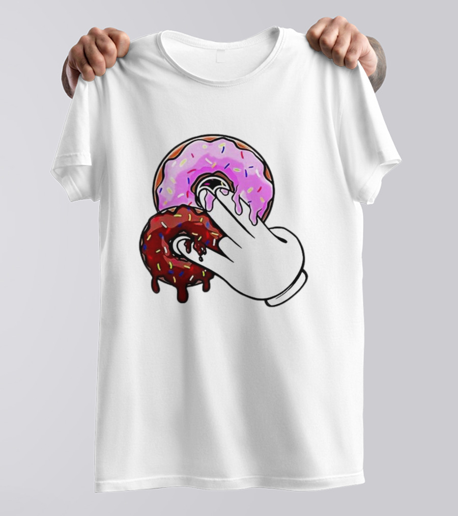 2 Pink Donuts 1 Brown Donut Animated Hand Gesture T-Shirt