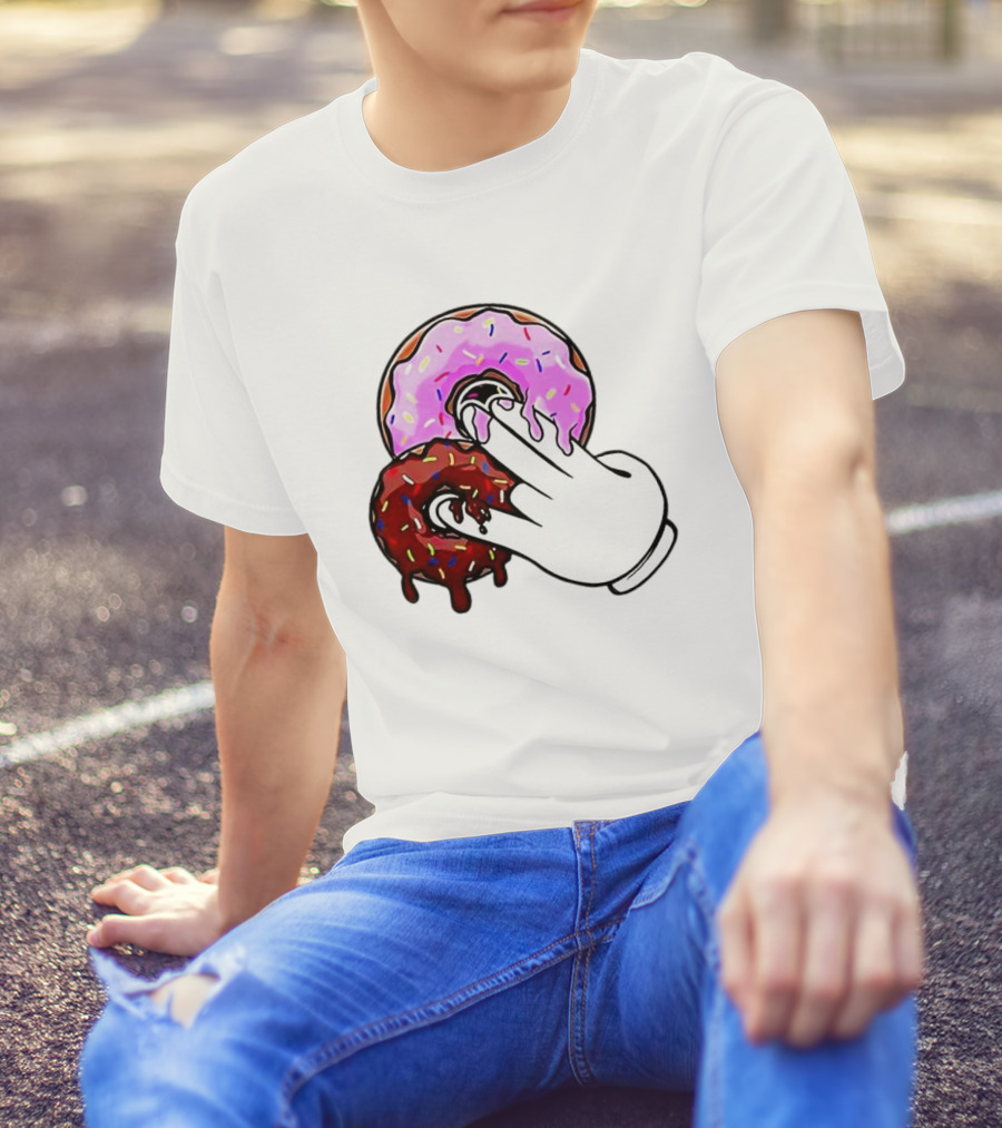 2 Pink Donuts 1 Brown Donut Animated Hand Gesture T-Shirt