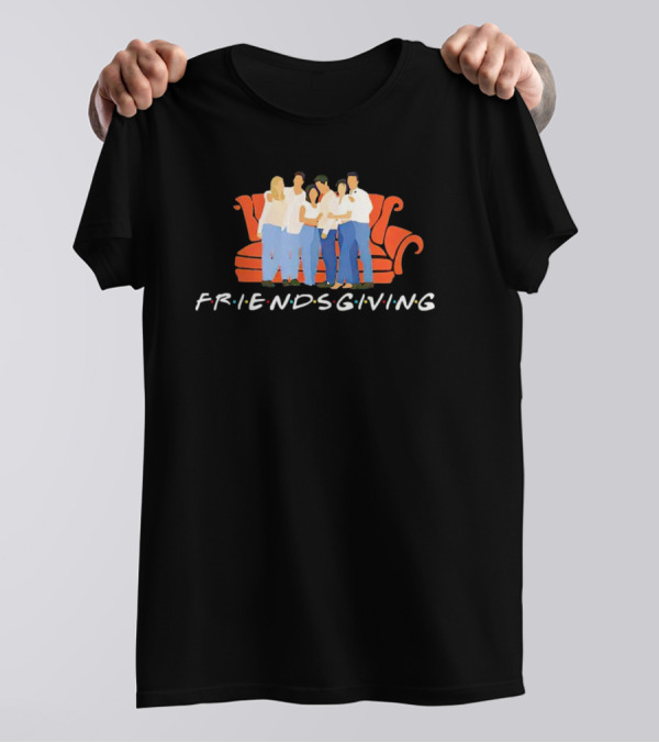 Friendsgiving Celebration With Friends On Iconic Orange Couch T-Shirt