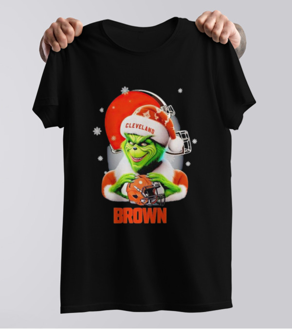 Grinch Cleveland Browns Christmas Football Snowflakes T-Shirt
