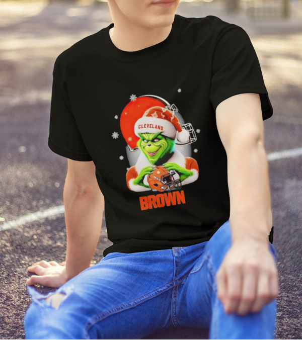 Grinch Cleveland Browns Christmas Football Snowflakes T-Shirt