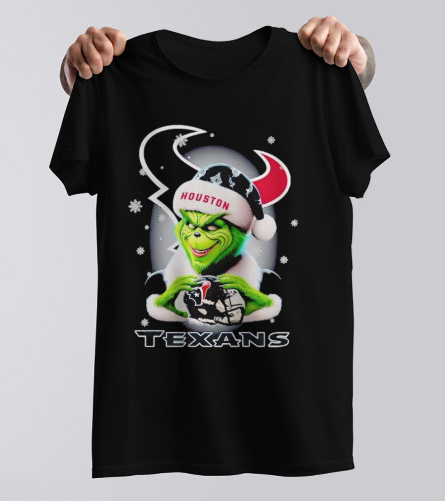 Grinch Houston Texans Christmas Football Holiday Snowflakes T-Shirt