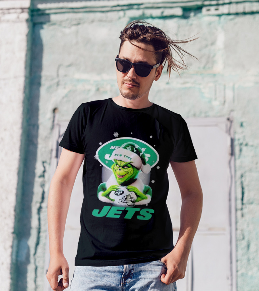 Grinch New York Jets Christmas Football T-Shirt