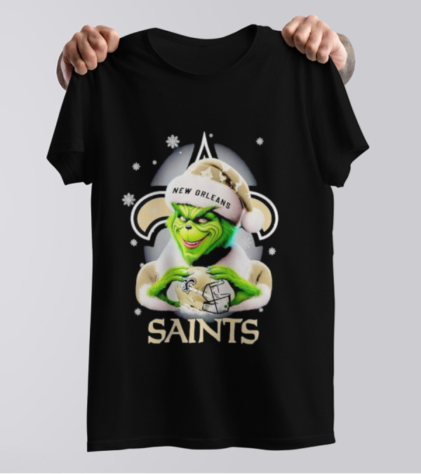 Grinch New Orleans Saints Christmas Snowflakes Football T-Shirt