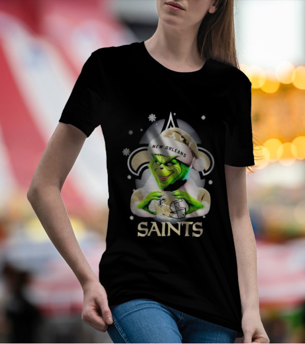Grinch New Orleans Saints Christmas Snowflakes Football T-Shirt