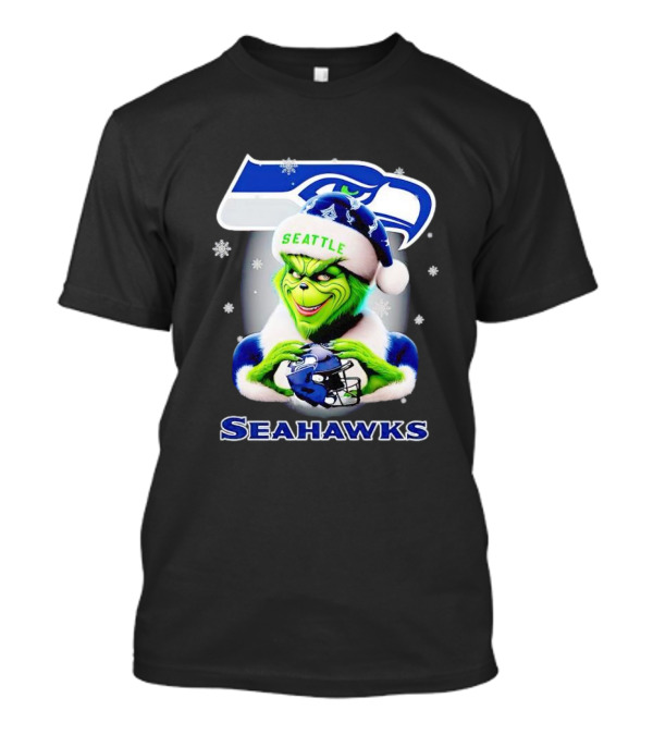 Seattle Seahawks Christmas Grinch Holding Football Helmet T-Shirt