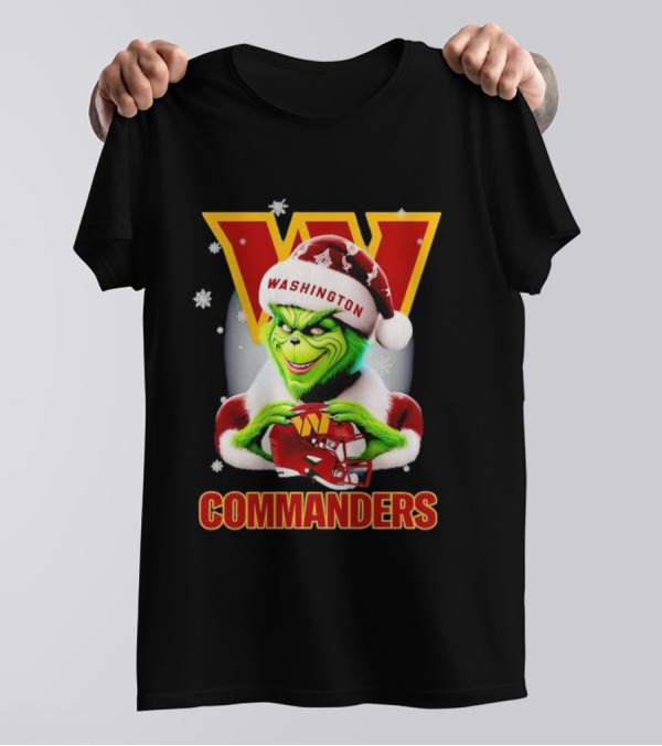 Washington Commanders Christmas Grinch In Santa Hat With Helmet T-Shirt