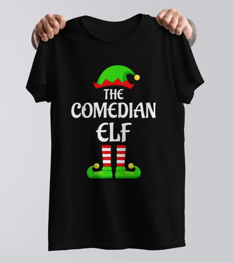 The Comedian Elf Funny Christmas Striped Stockings And Hat T-Shirt