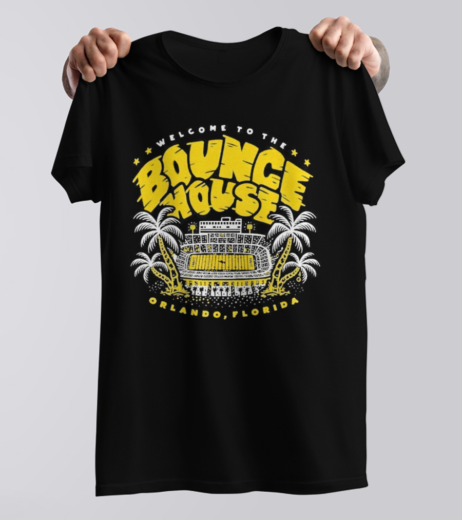 Welcome To The Bounce House Orlando Florida Stadium Scene With Palm Trees T-Shirt