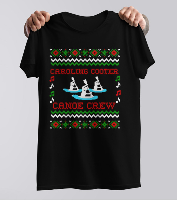 Caroling Cooter Canoe Crew Festive Holiday Pattern With Music Notes And Canoe T-Shirt