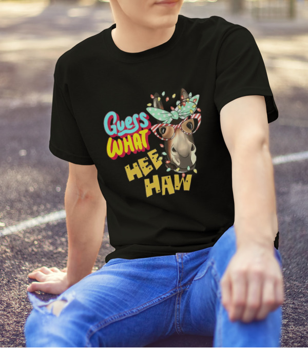 Guess What Hee Haw Christmas Donkey Lights And Glasses T-Shirt