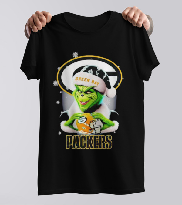 Green Bay Packers Grinch Christmas Fan Art Snowflakes Helmet T-Shirt