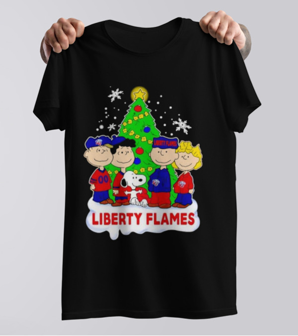 Liberty Flames Peanuts Characters Christmas Tree Snoopy Charlie Brown T-Shirt