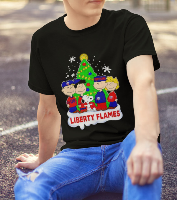 Liberty Flames Peanuts Characters Christmas Tree Snoopy Charlie Brown T-Shirt