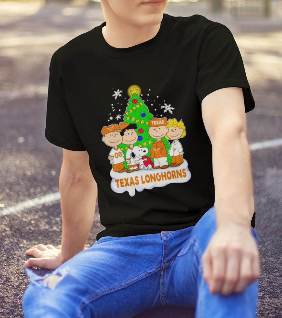Peanuts Characters Texas Longhorns Christmas Tree T-Shirt