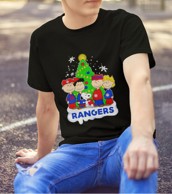 Peanuts Characters Texas Rangers Christmas Tree T-Shirt