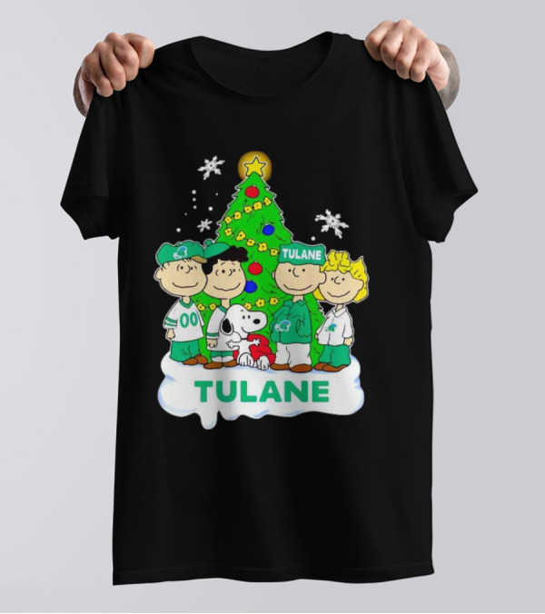 Peanuts Characters Tulane Green Wave Christmas Tree Snoopy Snowflakes T-Shirt