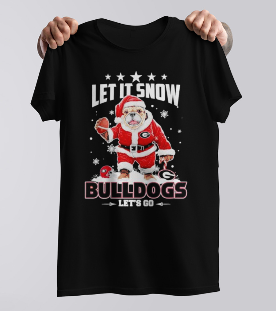 Santa Let It Snow Bulldogs Let's Go Football Christmas T-Shirt