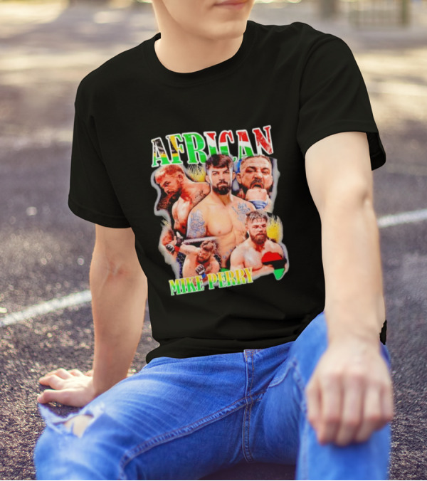 AFRICAN MIKE PERRY Fighter Collage With Black Red Green Map T-Shirt