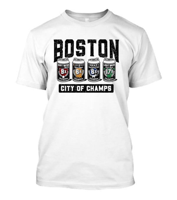 Boston City Of Champs Dirty Water Run And Gold G.O.A.T. Lucky Brew Champions 4-Pack T-Shirt