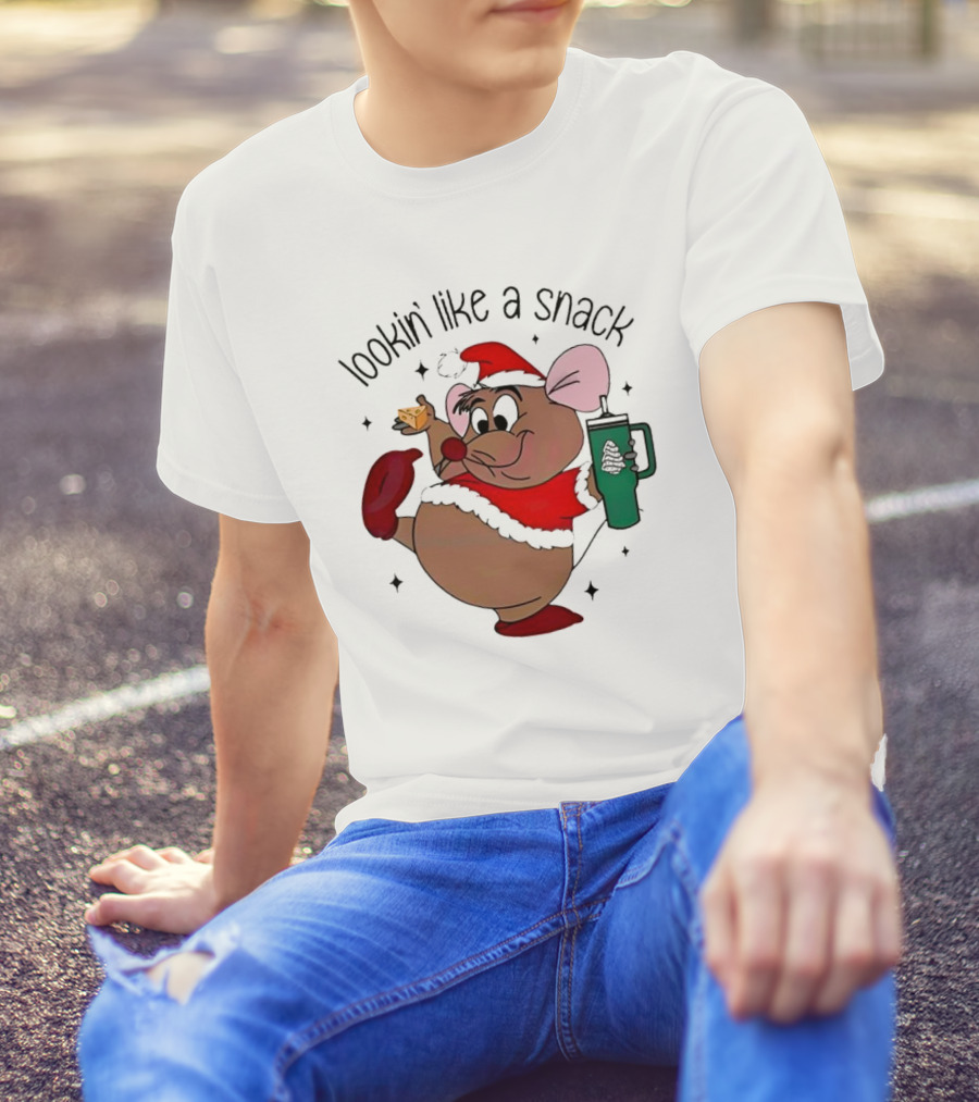 Cinderella Gusgus Lookin Like A Snack Christmas Santa Outfit With Cookie And Drink T-Shirt