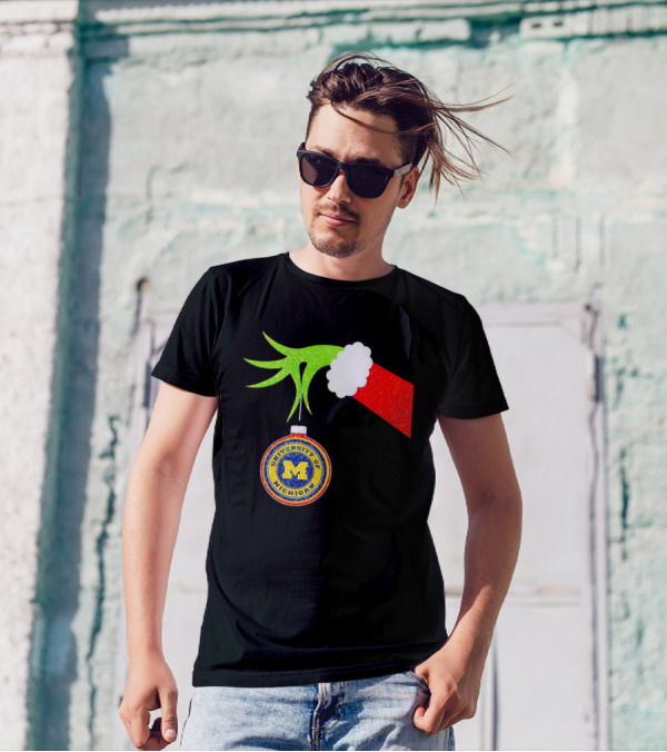 University Of Michigan Christmas Grinch Hand T-Shirt