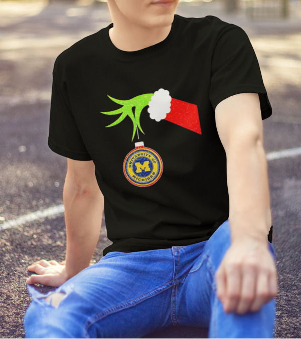 University Of Michigan Christmas Grinch Hand T-Shirt