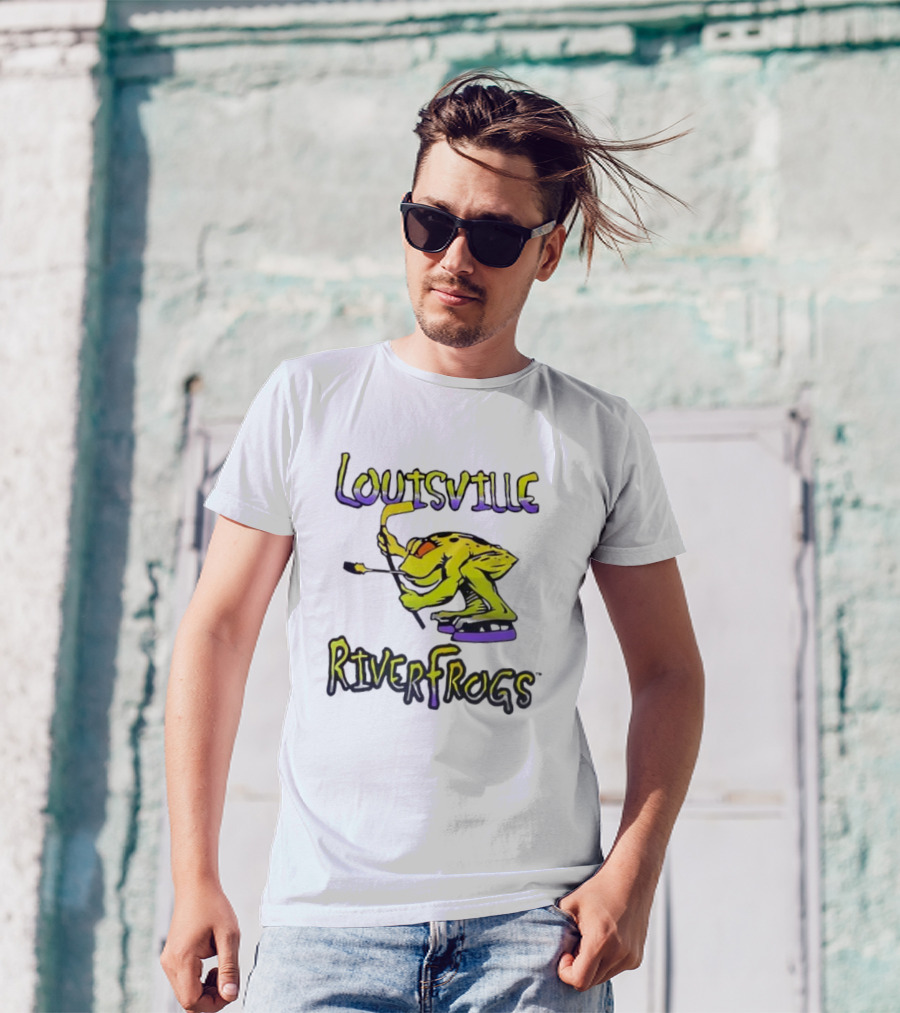 Louisville RiverFrogs Frog Playing Hockey T-Shirt