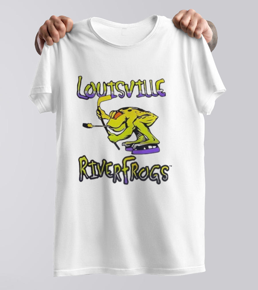 Louisville RiverFrogs Frog Playing Hockey T-Shirt