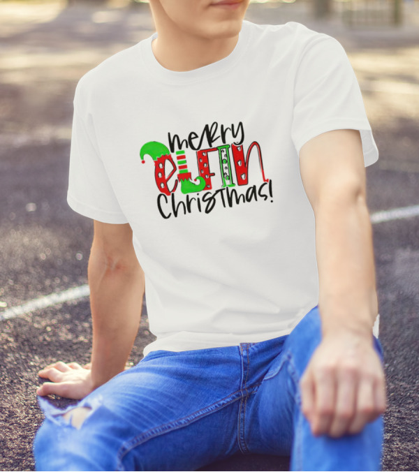 Merry Elfin Christmas Green Elf Shoe And Hat Red Stripes And Polka Dots T-Shirt