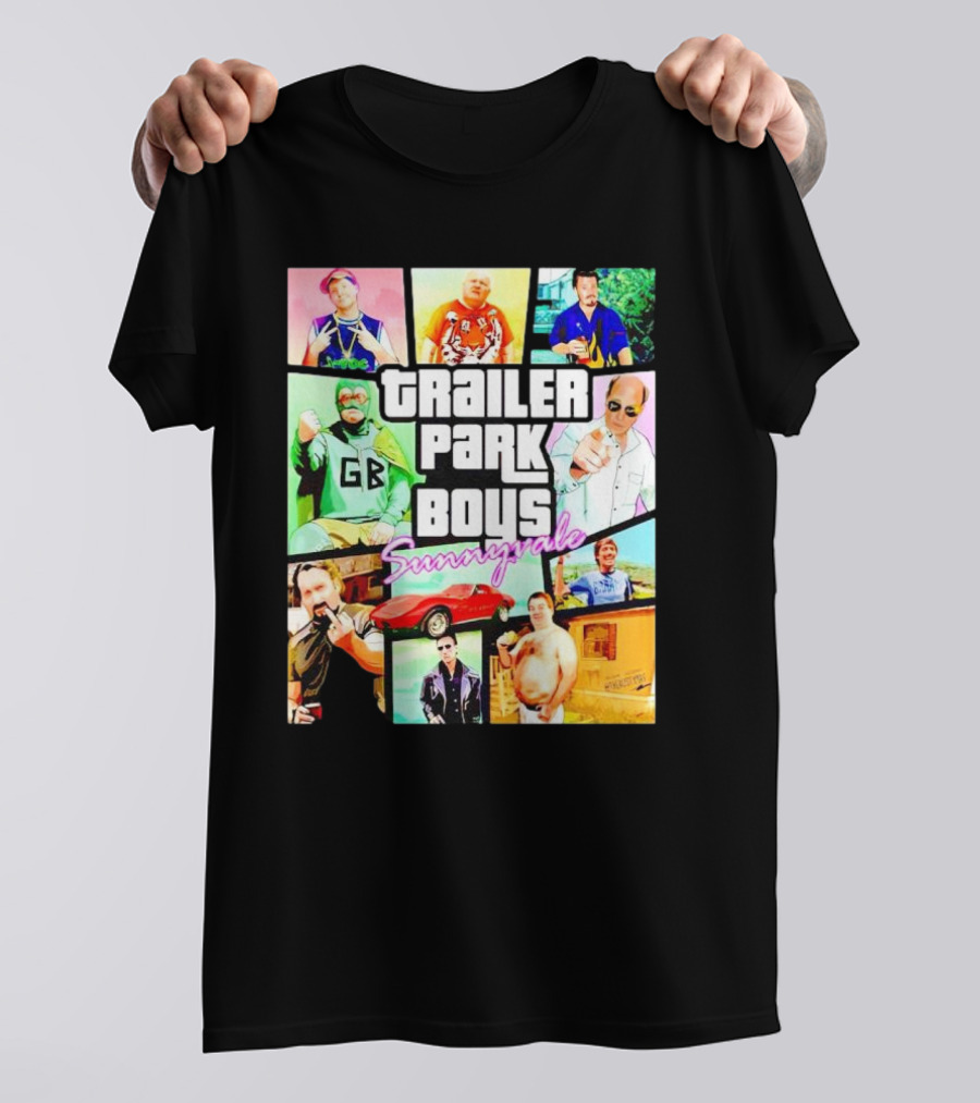 Trailer Park Boys Sunnyvale Collage Of Characters And Car In Vibrant Colors T-Shirt