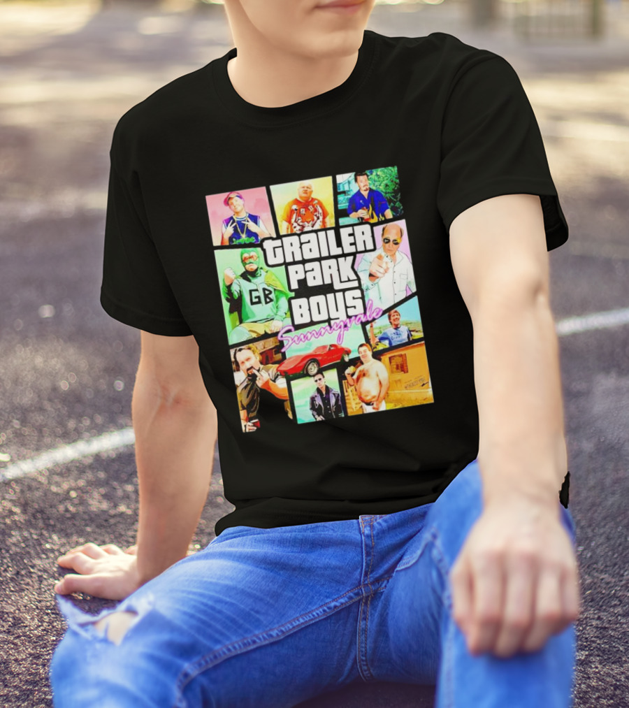 Trailer Park Boys Sunnyvale Collage Of Characters And Car In Vibrant Colors T-Shirt