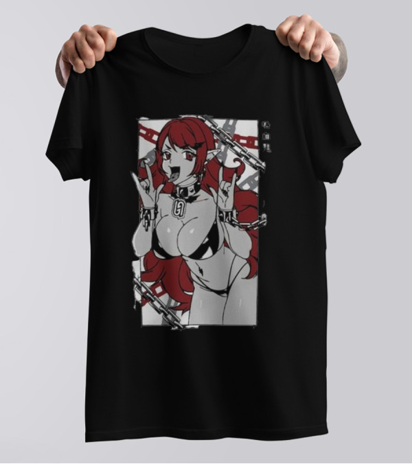 Vampiress Waifu Anime Red Hair Chains Gothic T-Shirt