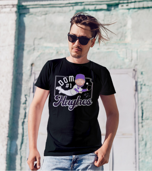 Dom #1 Hughes Caricature Baseball Player Signature T-Shirt