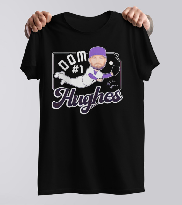 Dom #1 Hughes Caricature Baseball Player Signature T-Shirt