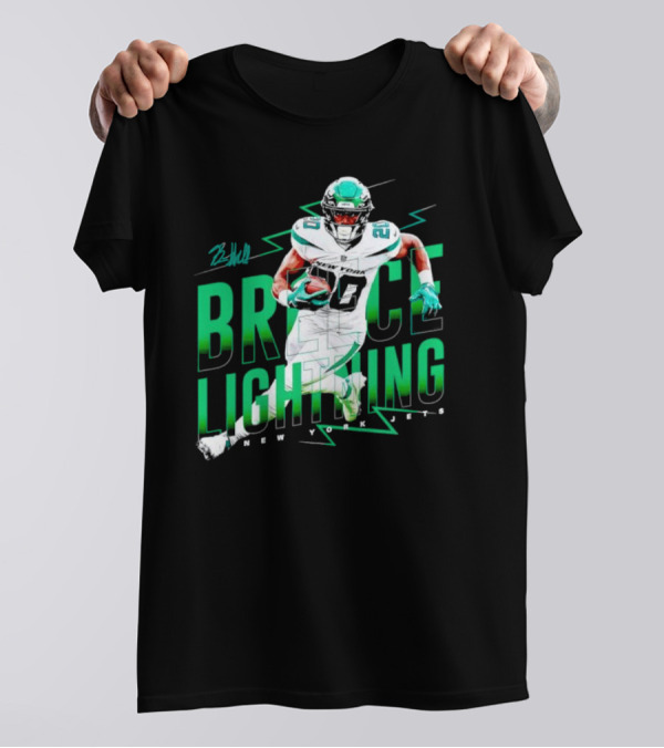 Breece Lightning New York Jets Signature Football T-Shirt