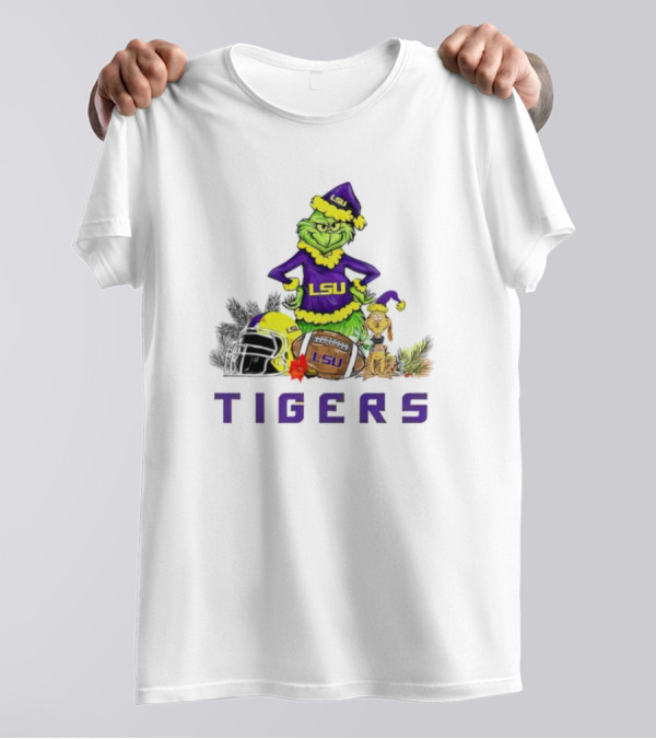 LSU Tigers Grinch And Max Dog Christmas Football T-Shirt