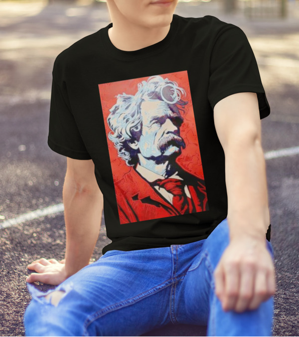 Mark Twain Red And Blue Portrait T-Shirt