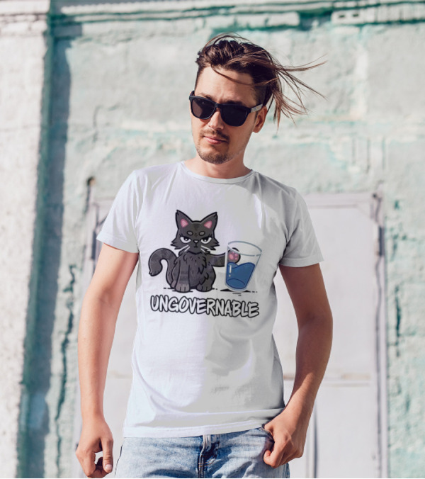 Ungovernable Cat With Water Glass Mischief T-Shirt