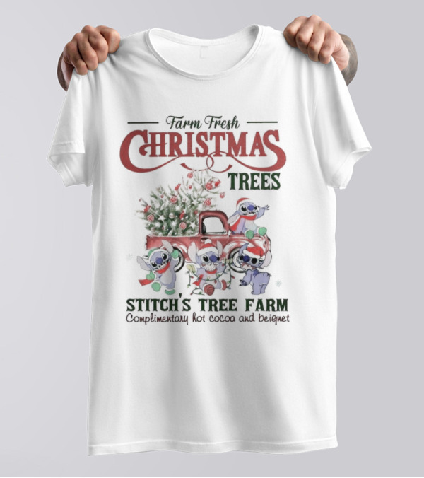 Farm Fresh Christmas Trees Stitch’s Tree Farm Complimentary Hot Cocoa And Beignet T-Shirt
